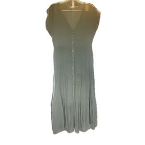 Womens Boho Chic Cottage Gauze‎ Tiered Maxi Dress Size M Sage Hippie Summer
